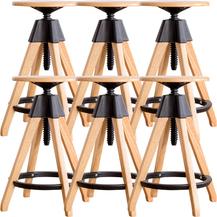 Contemporary Adjustable Height Bar Stool Rubberwood Solid Wood Bar Stool Wood 6 Piece Set Counter Stool(26"H) Clearhalo 'Bar Furniture' 'Bar Stools' 'bar_stools' 'furn' 'furn_bar_stools' 'Furniture' 'Kitchen & Dining Furniture' 5542040