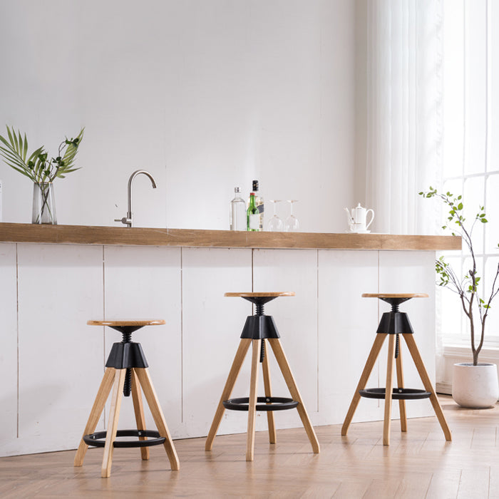 Contemporary Adjustable Height Bar Stool Rubberwood Solid Wood Bar Stool Clearhalo 'Bar Furniture' 'Bar Stools' 'bar_stools' 'furn' 'furn_bar_stools' 'Furniture' 'Kitchen & Dining Furniture' 5542041