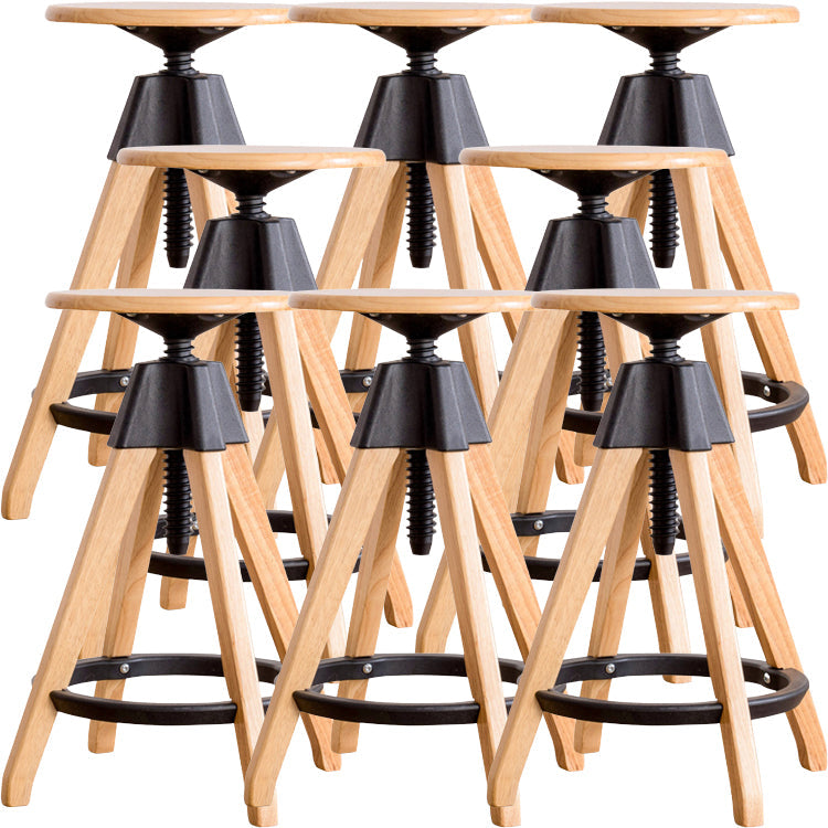 Contemporary Adjustable Height Bar Stool Rubberwood Solid Wood Bar Stool Wood 8 Piece Set Counter Stool(26"H) Clearhalo 'Bar Furniture' 'Bar Stools' 'bar_stools' 'furn' 'furn_bar_stools' 'Furniture' 'Kitchen & Dining Furniture' 5542043