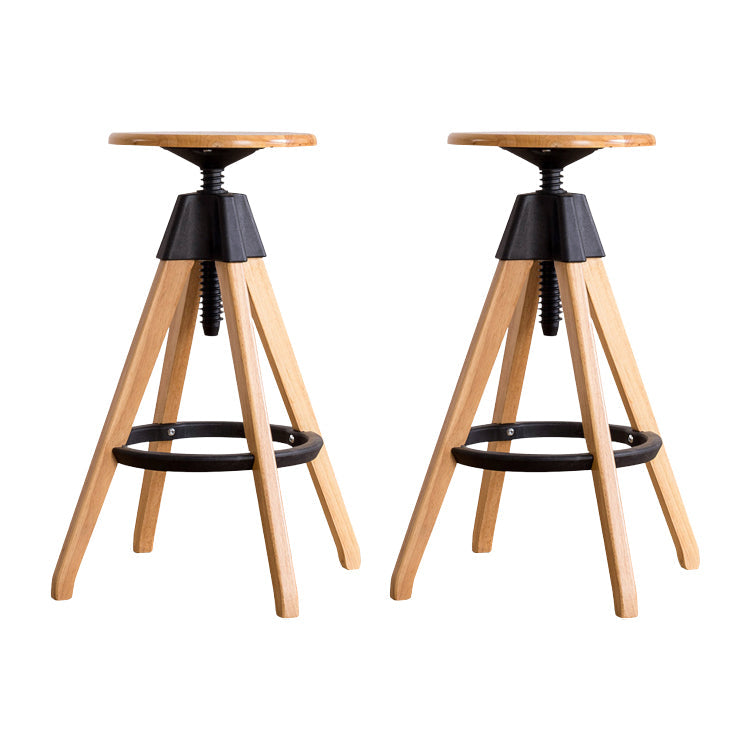 Contemporary Adjustable Height Bar Stool Rubberwood Solid Wood Bar Stool Wood 2 Piece Set Bar Stool(30"H) Clearhalo 'Bar Furniture' 'Bar Stools' 'bar_stools' 'furn' 'furn_bar_stools' 'Furniture' 'Kitchen & Dining Furniture' 5542044