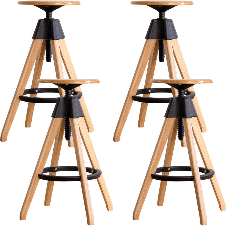 Contemporary Adjustable Height Bar Stool Rubberwood Solid Wood Bar Stool Wood 4 Piece Set Bar Stool(30"H) Clearhalo 'Bar Furniture' 'Bar Stools' 'bar_stools' 'furn' 'furn_bar_stools' 'Furniture' 'Kitchen & Dining Furniture' 5542046