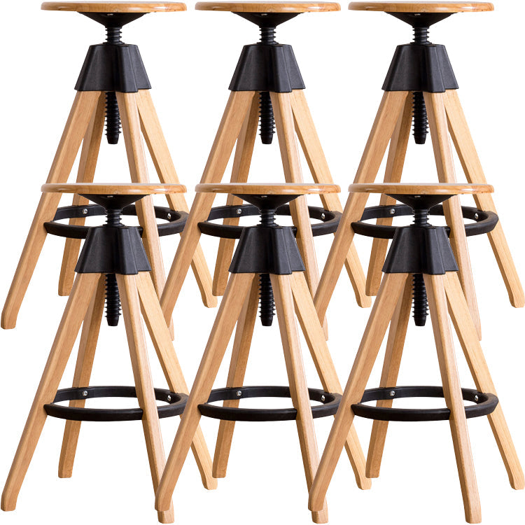 Contemporary Adjustable Height Bar Stool Rubberwood Solid Wood Bar Stool Wood 6 Piece Set Bar Stool(30"H) Clearhalo 'Bar Furniture' 'Bar Stools' 'bar_stools' 'furn' 'furn_bar_stools' 'Furniture' 'Kitchen & Dining Furniture' 5542049