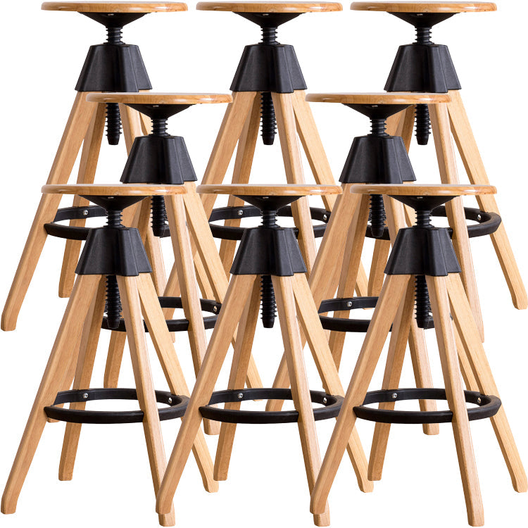 Contemporary Adjustable Height Bar Stool Rubberwood Solid Wood Bar Stool Wood 8 Piece Set Bar Stool(30"H) Clearhalo 'Bar Furniture' 'Bar Stools' 'bar_stools' 'furn' 'furn_bar_stools' 'Furniture' 'Kitchen & Dining Furniture' 5542051