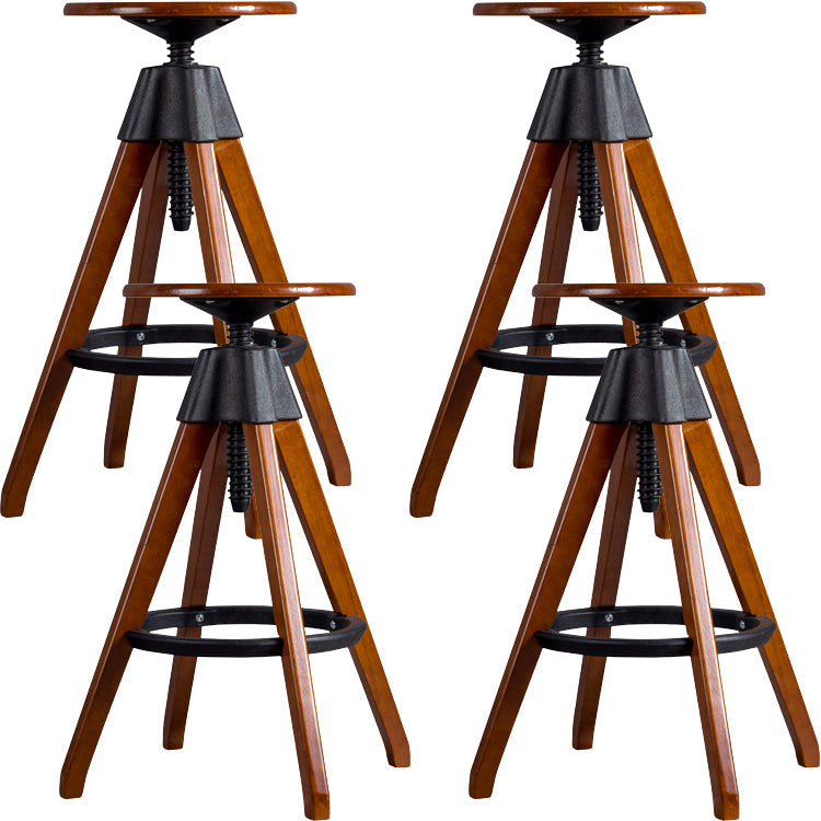 Contemporary Adjustable Height Bar Stool Rubberwood Solid Wood Bar Stool Walnut 4 Piece Set Clearhalo 'Bar Furniture' 'Bar Stools' 'bar_stools' 'furn' 'furn_bar_stools' 'Furniture' 'Kitchen & Dining Furniture' 5542054