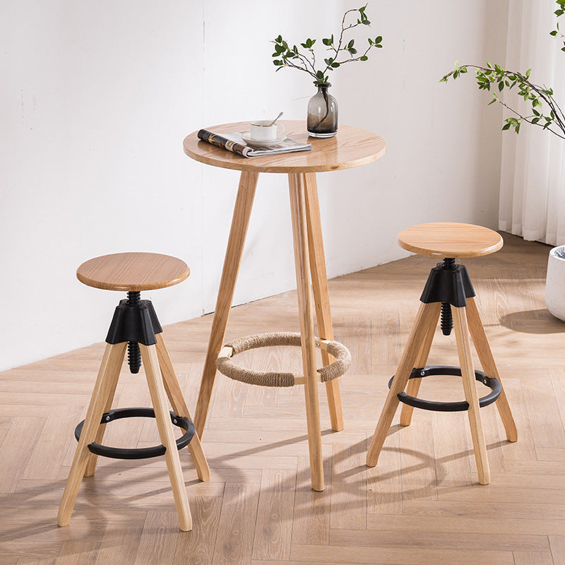 Contemporary Adjustable Height Bar Stool Rubberwood Solid Wood Bar Stool Clearhalo 'Bar Furniture' 'Bar Stools' 'bar_stools' 'furn' 'furn_bar_stools' 'Furniture' 'Kitchen & Dining Furniture' 5542055