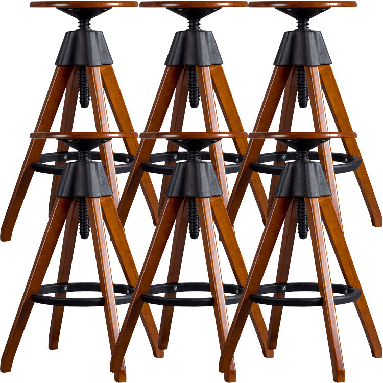 Contemporary Adjustable Height Bar Stool Rubberwood Solid Wood Bar Stool Walnut 6 Piece Set Clearhalo 'Bar Furniture' 'Bar Stools' 'bar_stools' 'furn' 'furn_bar_stools' 'Furniture' 'Kitchen & Dining Furniture' 5542056