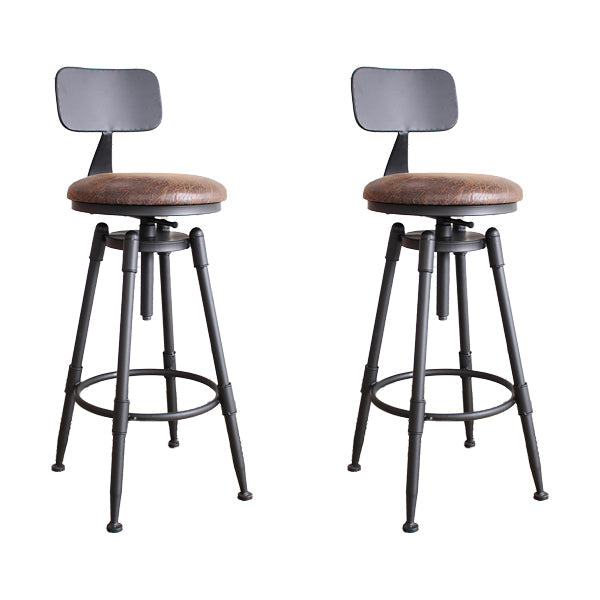Industrial Metal Barstool Leather Counter Stool in Matte Finish for Home Dark Brown With Back 2 Piece Set Clearhalo 'Bar Furniture' 'Bar Stools' 'bar_stools' 'furn' 'furn_bar_stools' 'Furniture' 'Kitchen & Dining Furniture' 5542073