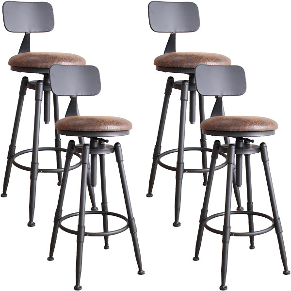 Industrial Metal Barstool Leather Counter Stool in Matte Finish for Home Dark Brown With Back 4 Piece Set Clearhalo 'Bar Furniture' 'Bar Stools' 'bar_stools' 'furn' 'furn_bar_stools' 'Furniture' 'Kitchen & Dining Furniture' 5542075