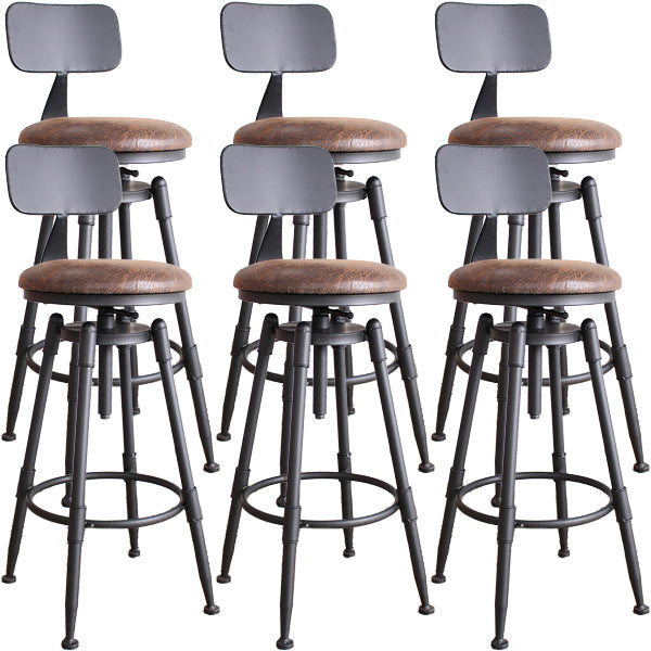 Industrial Metal Barstool Leather Counter Stool in Matte Finish for Home Dark Brown With Back 6 Piece Set Clearhalo 'Bar Furniture' 'Bar Stools' 'bar_stools' 'furn' 'furn_bar_stools' 'Furniture' 'Kitchen & Dining Furniture' 5542077