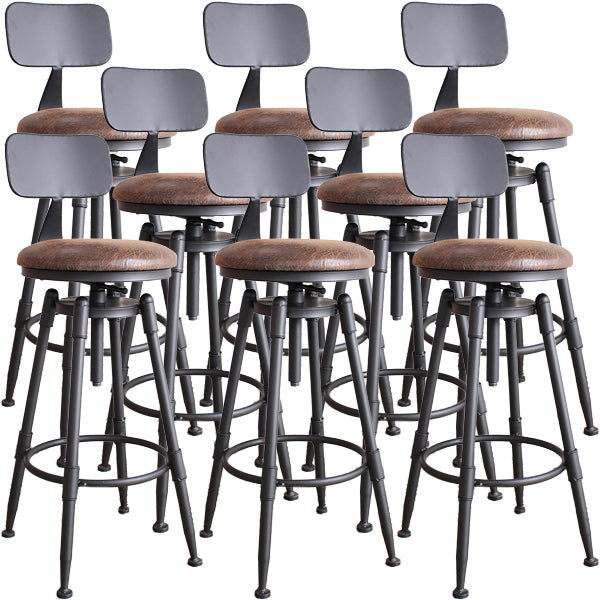 Industrial Metal Barstool Leather Counter Stool in Matte Finish for Home Dark Brown With Back 8 Piece Set Clearhalo 'Bar Furniture' 'Bar Stools' 'bar_stools' 'furn' 'furn_bar_stools' 'Furniture' 'Kitchen & Dining Furniture' 5542079