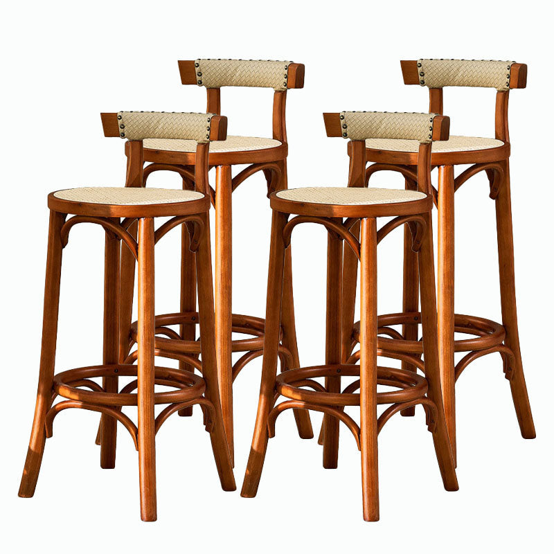 Contemporary Round Footrest Bar Stool Solid Wood Rattan Bar Stool Tan 4 Piece Set Low Back Clearhalo 'Bar Furniture' 'Bar Stools' 'bar_stools' 'furn' 'furn_bar_stools' 'Furniture' 'Kitchen & Dining Furniture' 5542210
