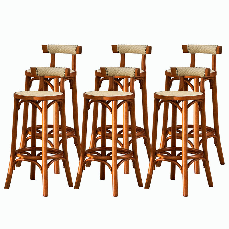 Contemporary Round Footrest Bar Stool Solid Wood Rattan Bar Stool Tan 6 Piece Set Low Back Clearhalo 'Bar Furniture' 'Bar Stools' 'bar_stools' 'furn' 'furn_bar_stools' 'Furniture' 'Kitchen & Dining Furniture' 5542212
