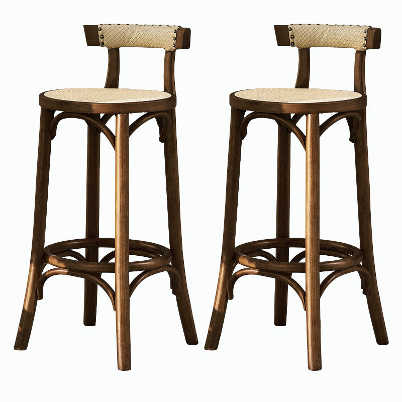 Contemporary Round Footrest Bar Stool Solid Wood Rattan Bar Stool Walnut 2 Piece Set Low Back Clearhalo 'Bar Furniture' 'Bar Stools' 'bar_stools' 'furn' 'furn_bar_stools' 'Furniture' 'Kitchen & Dining Furniture' 5542215