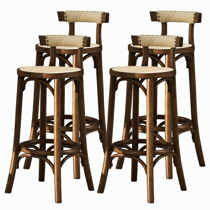 Contemporary Round Footrest Bar Stool Solid Wood Rattan Bar Stool Walnut 4 Piece Set Low Back Clearhalo 'Bar Furniture' 'Bar Stools' 'bar_stools' 'furn' 'furn_bar_stools' 'Furniture' 'Kitchen & Dining Furniture' 5542217