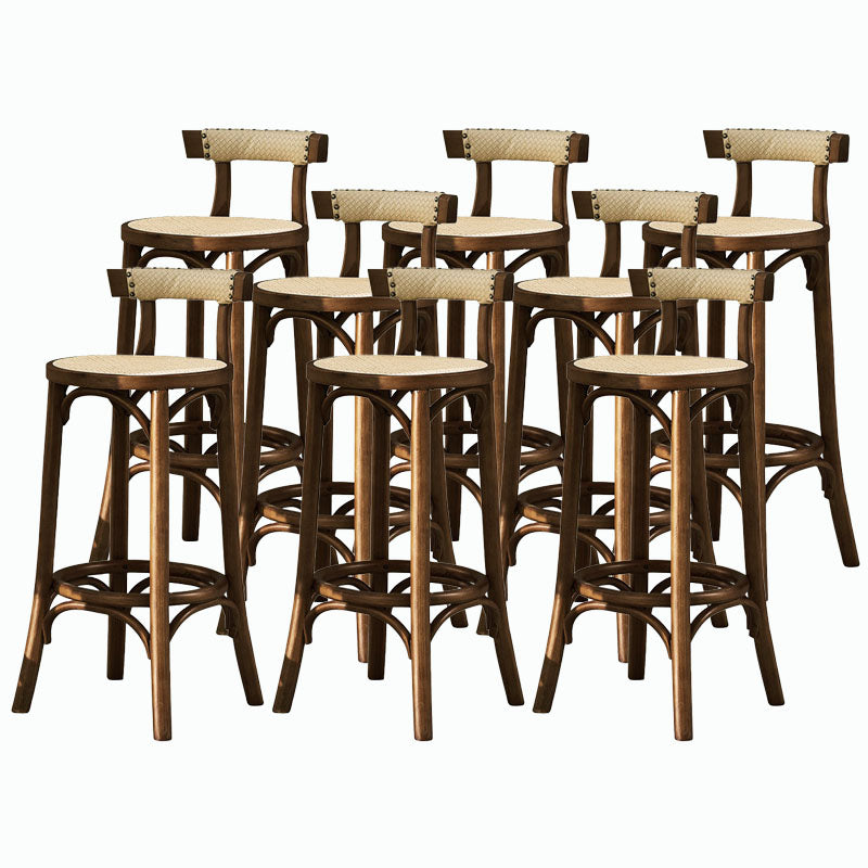 Contemporary Round Footrest Bar Stool Solid Wood Rattan Bar Stool Walnut 8 Piece Set Low Back Clearhalo 'Bar Furniture' 'Bar Stools' 'bar_stools' 'furn' 'furn_bar_stools' 'Furniture' 'Kitchen & Dining Furniture' 5542221