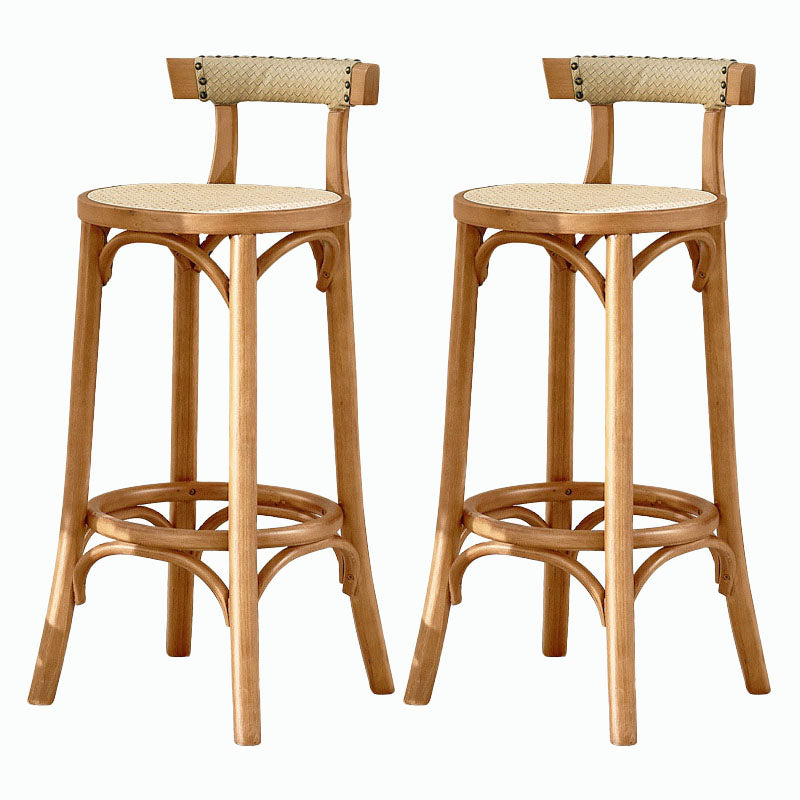 Contemporary Round Footrest Bar Stool Solid Wood Rattan Bar Stool Wood 2 Piece Set Low Back Clearhalo 'Bar Furniture' 'Bar Stools' 'bar_stools' 'furn' 'furn_bar_stools' 'Furniture' 'Kitchen & Dining Furniture' 5542224