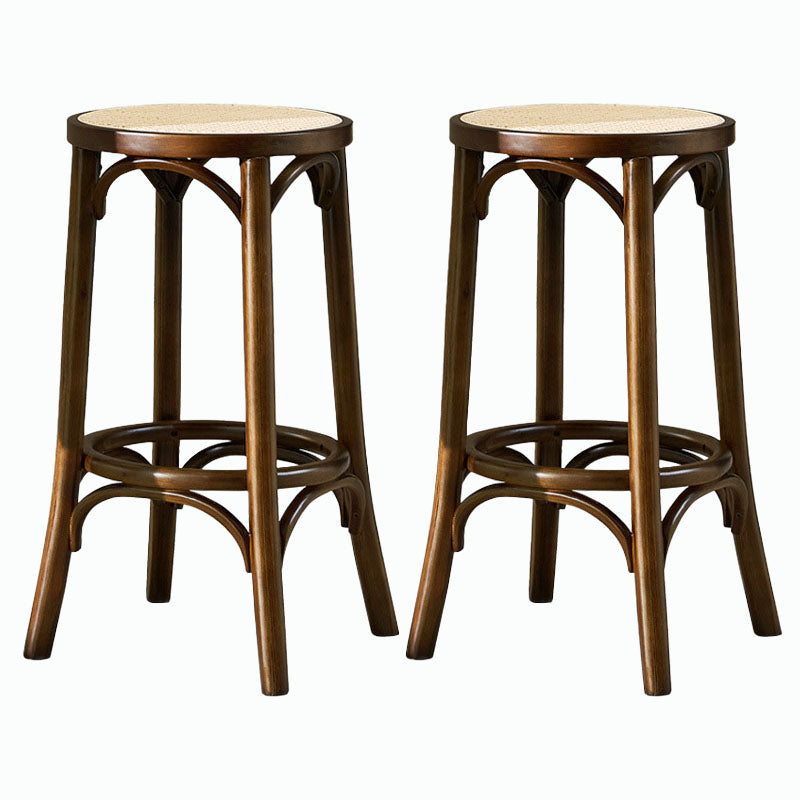 Contemporary Round Footrest Bar Stool Solid Wood Rattan Bar Stool Walnut 2 Piece Set Backless Clearhalo 'Bar Furniture' 'Bar Stools' 'bar_stools' 'furn' 'furn_bar_stools' 'Furniture' 'Kitchen & Dining Furniture' 5542231