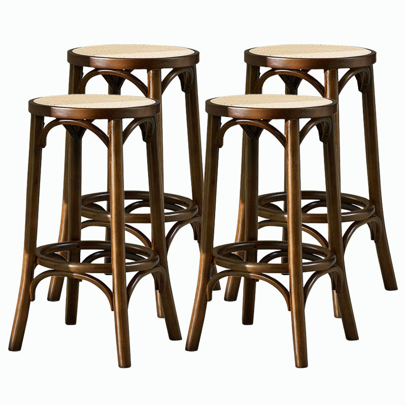 Contemporary Round Footrest Bar Stool Solid Wood Rattan Bar Stool Walnut 4 Piece Set Backless Clearhalo 'Bar Furniture' 'Bar Stools' 'bar_stools' 'furn' 'furn_bar_stools' 'Furniture' 'Kitchen & Dining Furniture' 5542233