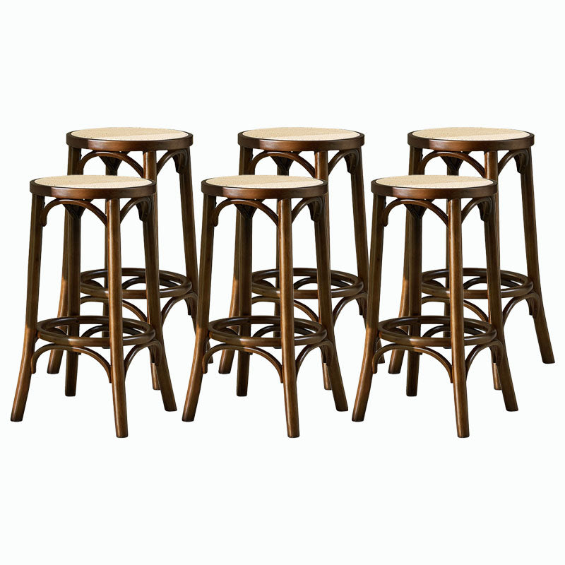 Contemporary Round Footrest Bar Stool Solid Wood Rattan Bar Stool Walnut 6 Piece Set Backless Clearhalo 'Bar Furniture' 'Bar Stools' 'bar_stools' 'furn' 'furn_bar_stools' 'Furniture' 'Kitchen & Dining Furniture' 5542234