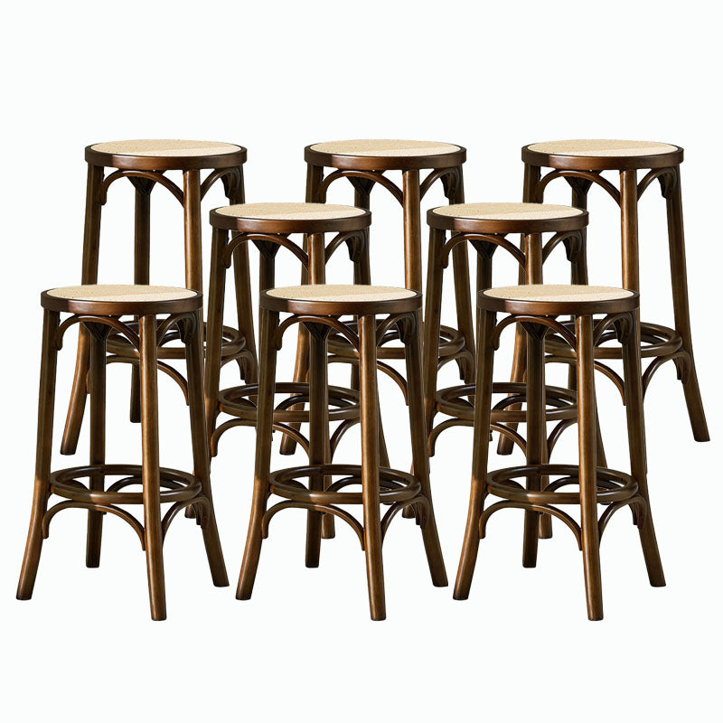 Contemporary Round Footrest Bar Stool Solid Wood Rattan Bar Stool Walnut 8 Piece Set Backless Clearhalo 'Bar Furniture' 'Bar Stools' 'bar_stools' 'furn' 'furn_bar_stools' 'Furniture' 'Kitchen & Dining Furniture' 5542235