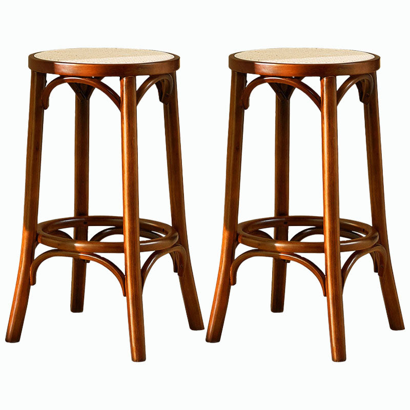 Contemporary Round Footrest Bar Stool Solid Wood Rattan Bar Stool Tan 2 Piece Set Backless Clearhalo 'Bar Furniture' 'Bar Stools' 'bar_stools' 'furn' 'furn_bar_stools' 'Furniture' 'Kitchen & Dining Furniture' 5542236