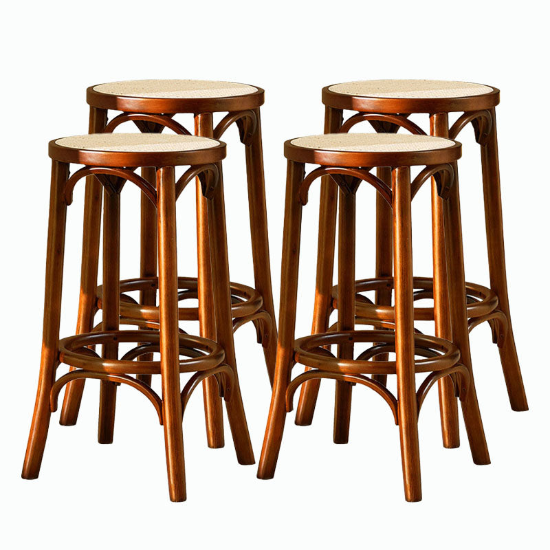 Contemporary Round Footrest Bar Stool Solid Wood Rattan Bar Stool Tan 4 Piece Set Backless Clearhalo 'Bar Furniture' 'Bar Stools' 'bar_stools' 'furn' 'furn_bar_stools' 'Furniture' 'Kitchen & Dining Furniture' 5542237