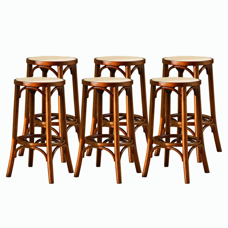Contemporary Round Footrest Bar Stool Solid Wood Rattan Bar Stool Tan 6 Piece Set Backless Clearhalo 'Bar Furniture' 'Bar Stools' 'bar_stools' 'furn' 'furn_bar_stools' 'Furniture' 'Kitchen & Dining Furniture' 5542238