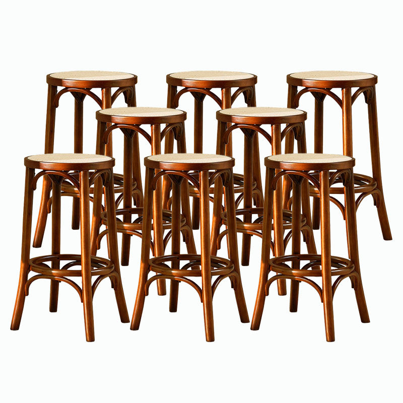 Contemporary Round Footrest Bar Stool Solid Wood Rattan Bar Stool Tan 8 Piece Set Backless Clearhalo 'Bar Furniture' 'Bar Stools' 'bar_stools' 'furn' 'furn_bar_stools' 'Furniture' 'Kitchen & Dining Furniture' 5542239