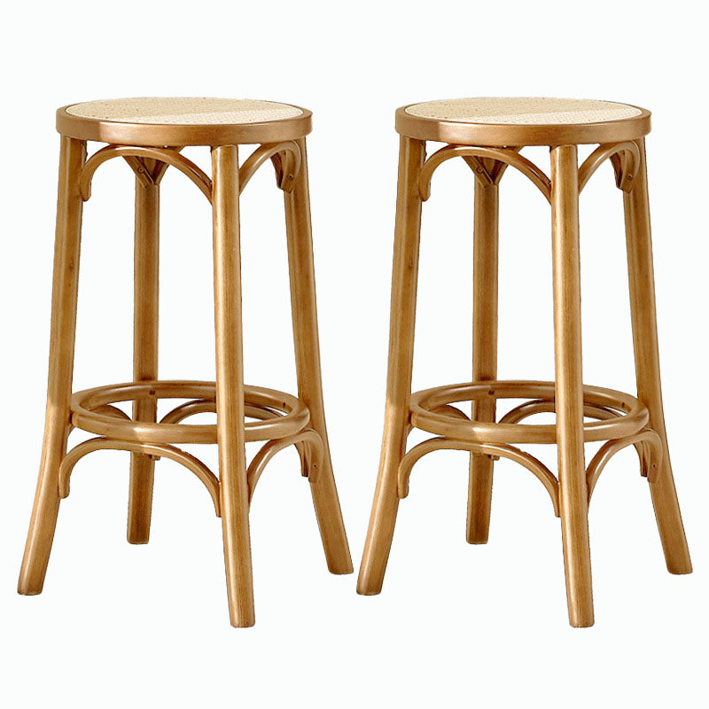 Contemporary Round Footrest Bar Stool Solid Wood Rattan Bar Stool Wood 2 Piece Set Backless Clearhalo 'Bar Furniture' 'Bar Stools' 'bar_stools' 'furn' 'furn_bar_stools' 'Furniture' 'Kitchen & Dining Furniture' 5542240