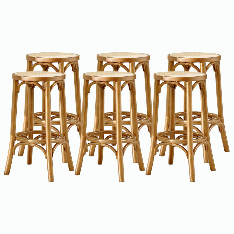 Contemporary Round Footrest Bar Stool Solid Wood Rattan Bar Stool Wood 6 Piece Set Backless Clearhalo 'Bar Furniture' 'Bar Stools' 'bar_stools' 'furn' 'furn_bar_stools' 'Furniture' 'Kitchen & Dining Furniture' 5542242