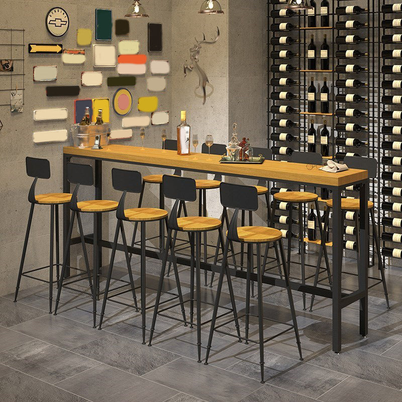 Industrial 1/6/11 Pieces Bar Table Set Rectangle Pine Wood Counter Table for Dining Room 11 Pieces: Wood Table, 10 Wood Stools Clearhalo 'Bar Furniture' 'furn' 'furn_home_bar_bar_sets' 'Furniture' 'Home Bars & Bar Sets' 'home_bar_bar_sets' 'Kitchen & Dining Furniture' 5542458