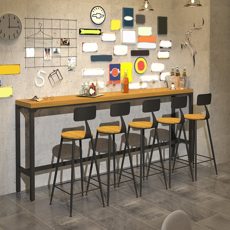 Industrial 1/6/11 Pieces Bar Table Set Rectangle Pine Wood Counter Table for Dining Room 6 Pieces: Wood Table, 5 Wood Stools Clearhalo 'Bar Furniture' 'furn' 'furn_home_bar_bar_sets' 'Furniture' 'Home Bars & Bar Sets' 'home_bar_bar_sets' 'Kitchen & Dining Furniture' 5542461