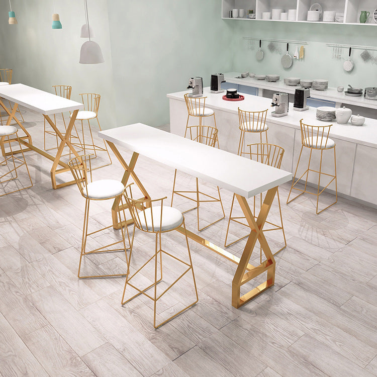 White and Gold Counter Set 1/2/3/5 Pieces Rectangle Trestle Glam Bar Table Set Clearhalo 'Bar Furniture' 'furn' 'furn_home_bar_bar_sets' 'Furniture' 'Home Bars & Bar Sets' 'home_bar_bar_sets' 'Kitchen & Dining Furniture' 5542540