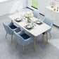 Glam Style Sintered Stone Dining Set Rectangle 1/4/5/7 Pieces Dining Set 5 Pieces: Table, 4 Light Blue Chairs Clearhalo 'Dining Room Sets' 'Dining Tables & Seating' 'dining_room_set' 'furn' 'furn_dining_room_set' 'Furniture' 'Kitchen & Dining Furniture' 5542655