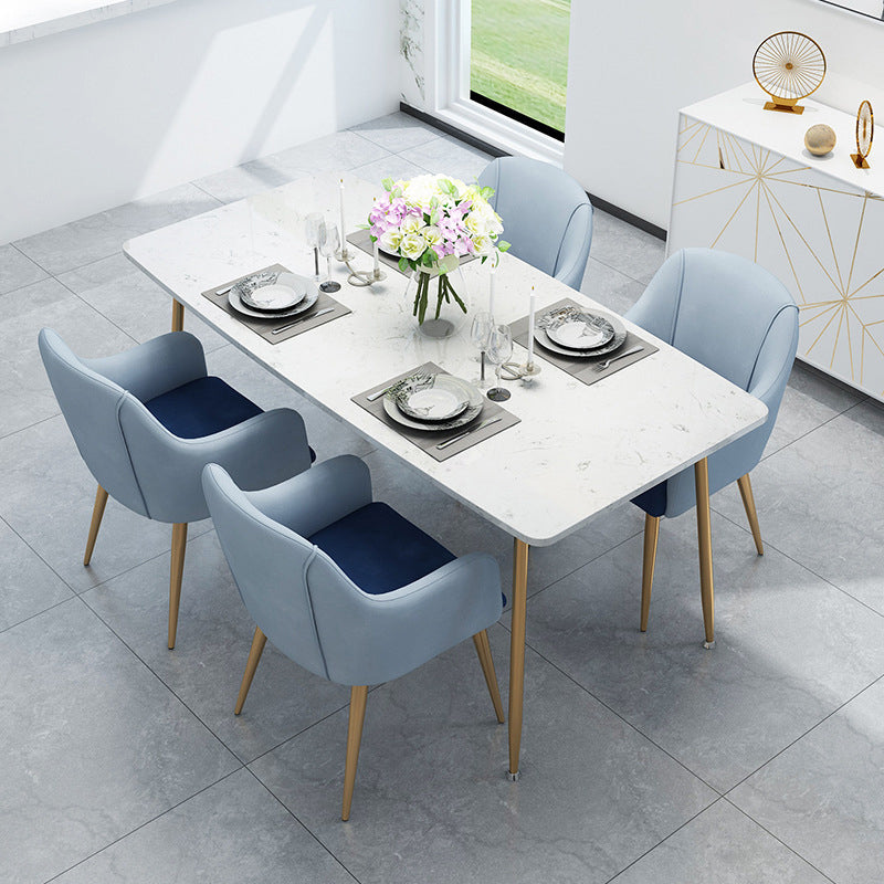 Glam Style Sintered Stone Dining Set Rectangle 1/4/5/7 Pieces Dining Set 5 Pieces: Table, 4 Light Blue Chairs Clearhalo 'Dining Room Sets' 'Dining Tables & Seating' 'dining_room_set' 'furn' 'furn_dining_room_set' 'Furniture' 'Kitchen & Dining Furniture' 5542655