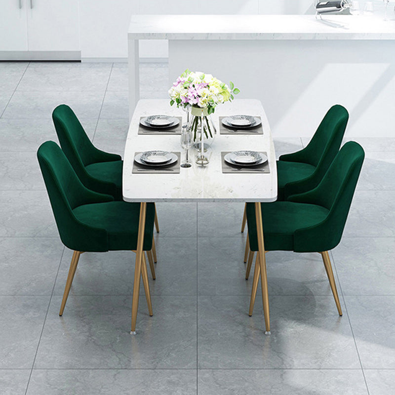 Glam Style Sintered Stone Dining Set Rectangle 1/4/5/7 Pieces Dining Set 5 Pieces: Table, 4 Green Chairs Clearhalo 'Dining Room Sets' 'Dining Tables & Seating' 'dining_room_set' 'furn' 'furn_dining_room_set' 'Furniture' 'Kitchen & Dining Furniture' 5542656