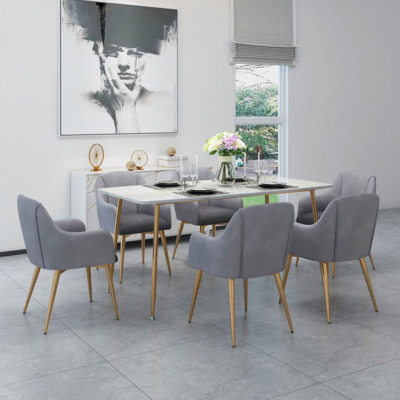 Glam Style Sintered Stone Dining Set Rectangle 1/4/5/7 Pieces Dining Set 7 Pieces: Table, 6 Grey Chairs Clearhalo 'Dining Room Sets' 'Dining Tables & Seating' 'dining_room_set' 'furn' 'furn_dining_room_set' 'Furniture' 'Kitchen & Dining Furniture' 5542657