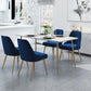 Glam Style Sintered Stone Dining Set Rectangle 1/4/5/7 Pieces Dining Set 5 Pieces: Table, 4 Blue Chairs Clearhalo 'Dining Room Sets' 'Dining Tables & Seating' 'dining_room_set' 'furn' 'furn_dining_room_set' 'Furniture' 'Kitchen & Dining Furniture' 5542660