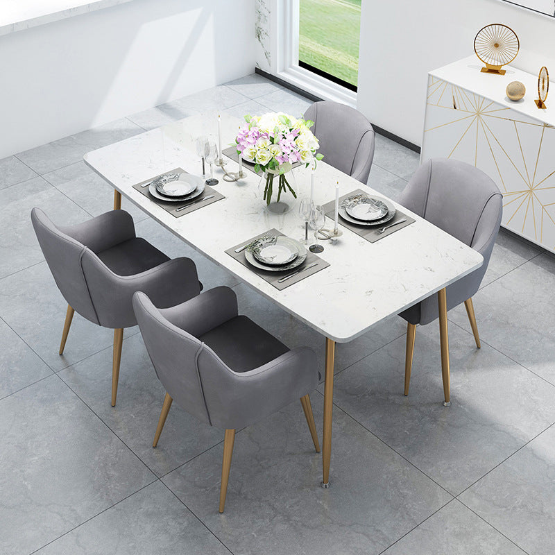 Glam Style Sintered Stone Dining Set Rectangle 1/4/5/7 Pieces Dining Set 5 Pieces: Table, 4 Grey Chairs Clearhalo 'Dining Room Sets' 'Dining Tables & Seating' 'dining_room_set' 'furn' 'furn_dining_room_set' 'Furniture' 'Kitchen & Dining Furniture' 5542662