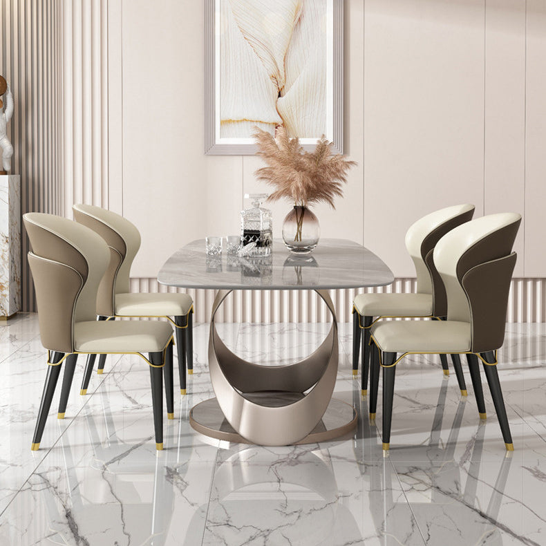 Modern Style Sintered Stone Dining Table Set 1/2/5/6 Pieces Dining Set Clearhalo 'Dining Room Sets' 'Dining Tables & Seating' 'dining_room_set' 'furn' 'furn_dining_room_set' 'Furniture' 'Kitchen & Dining Furniture' 5542721