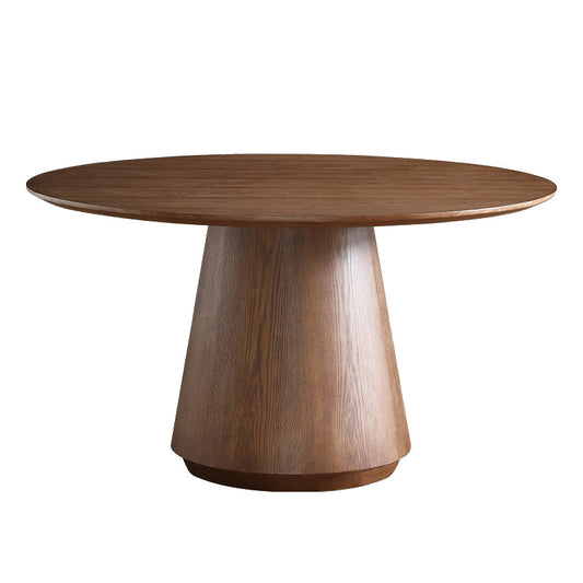 Round Brown Sintered Stone Dining Table Modern Convertible Furniture with Pedestal Base