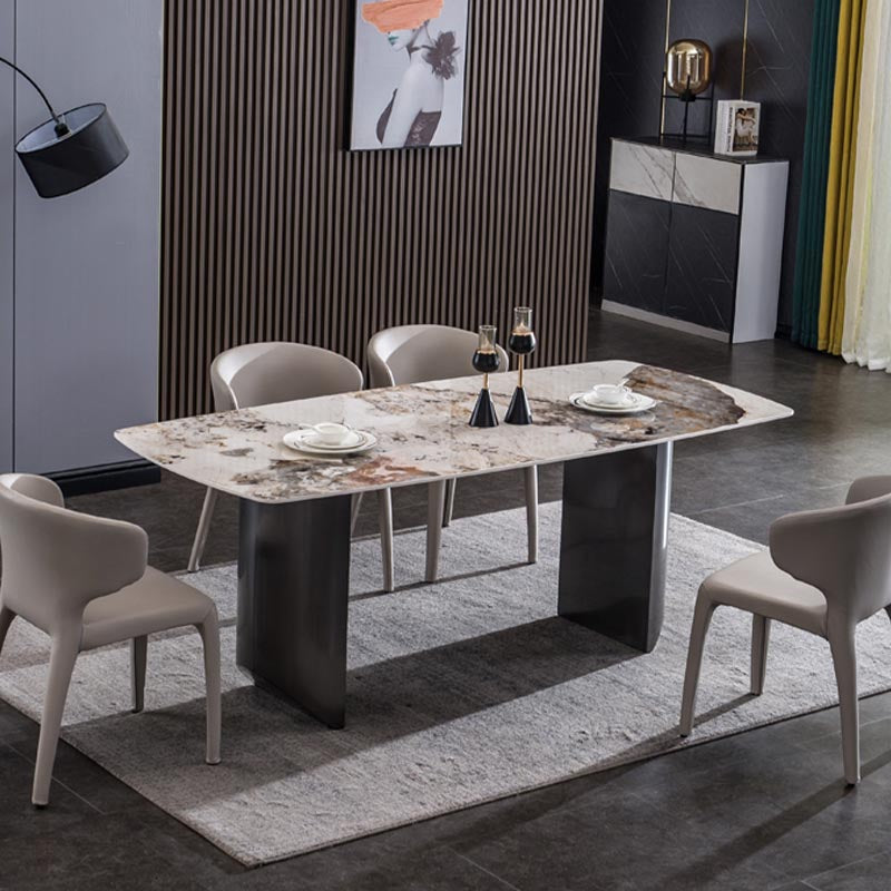 Modern Black Base Dinner Room Kitchen Table Rectangle Stone Dinette Table 70.9"L x 35.4"W x 29.5"H Without Chairs Clearhalo 'Dining Tables & Seating' 'Dining Tables' 'dining_table' 'furn' 'furn_dining_table' 'Furniture' 'Kitchen & Dining Furniture' 5543012