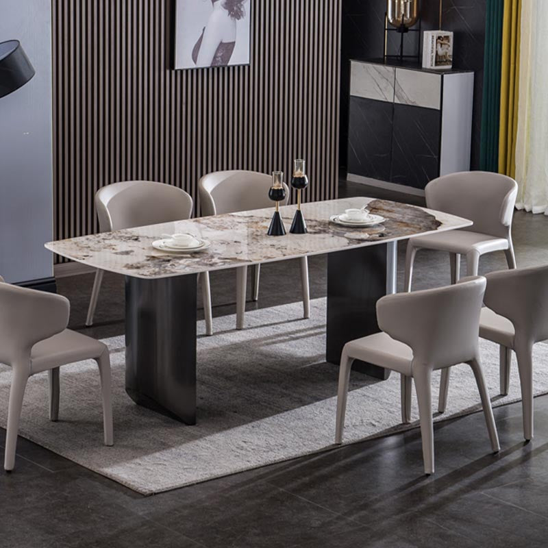 Modern Black Base Dinner Room Kitchen Table Rectangle Stone Dinette Table