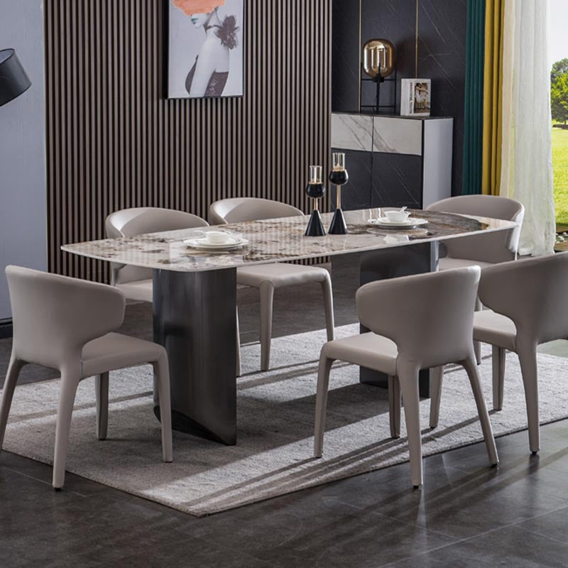 Modern Black Base Dinner Room Kitchen Table Rectangle Stone Dinette Table 86.6"L x 39.4"W x 29.5"H Without Chairs Clearhalo 'Dining Tables & Seating' 'Dining Tables' 'dining_table' 'furn' 'furn_dining_table' 'Furniture' 'Kitchen & Dining Furniture' 5543014