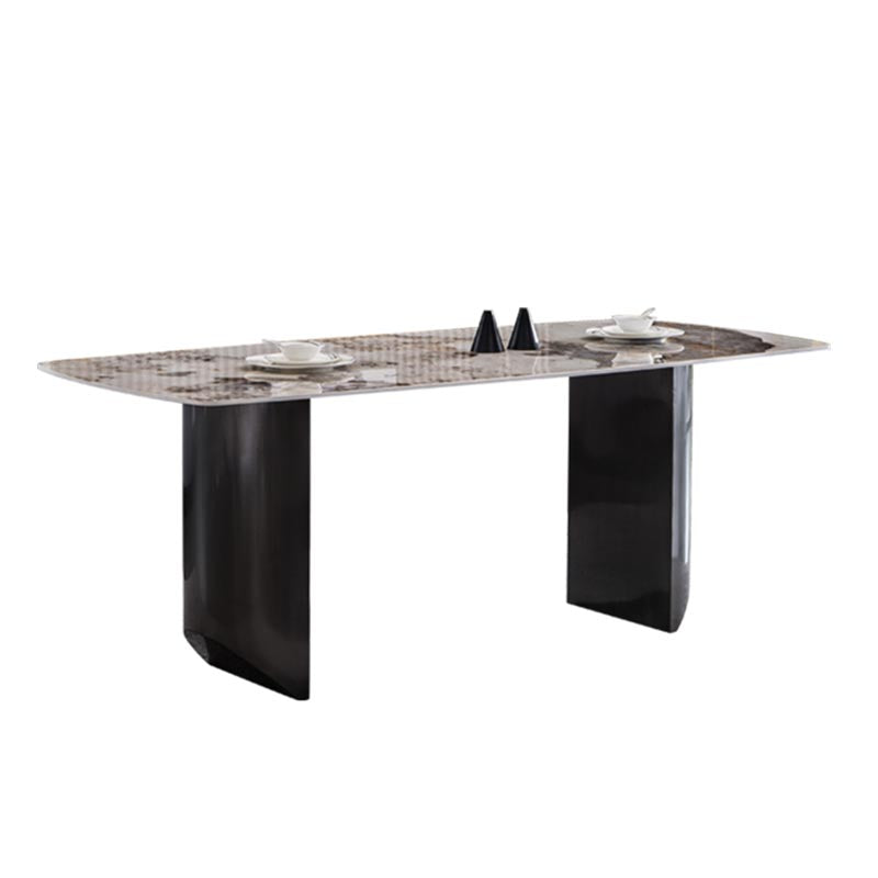 Modern Black Base Dinner Room Kitchen Table Rectangle Stone Dinette Table