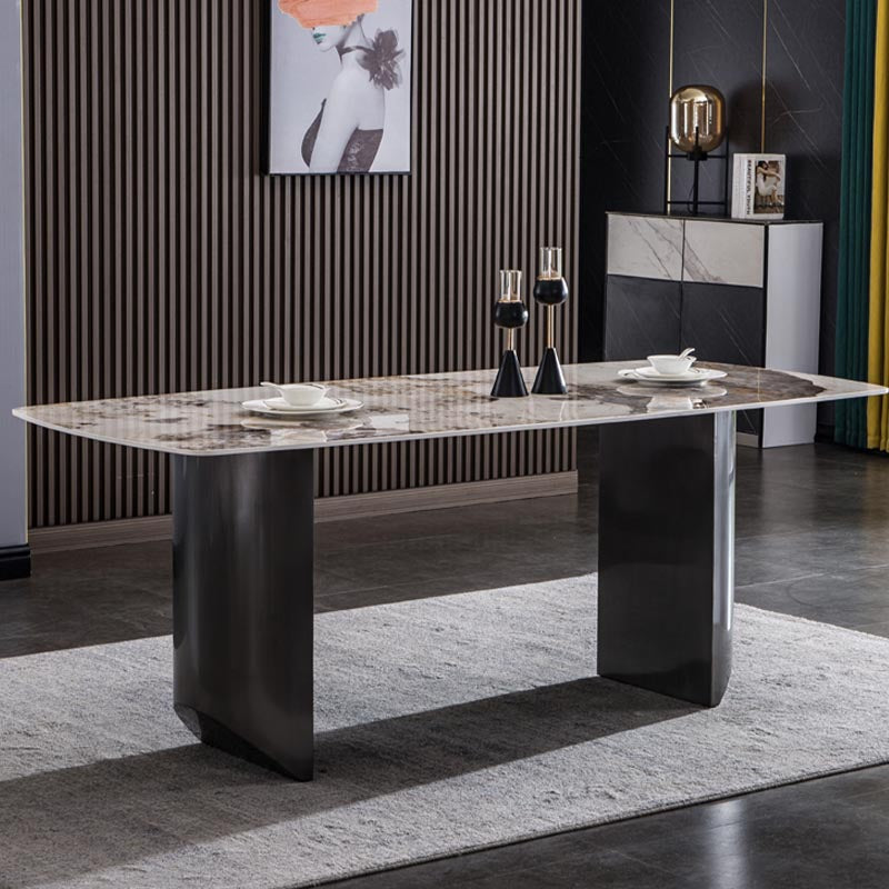 Modern Black Base Dinner Room Kitchen Table Rectangle Stone Dinette Table Without Chairs Clearhalo 'Dining Tables & Seating' 'Dining Tables' 'dining_table' 'furn' 'furn_dining_table' 'Furniture' 'Kitchen & Dining Furniture' 5543020
