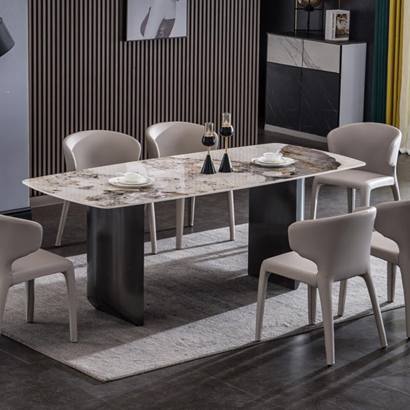 Modern Black Base Dinner Room Kitchen Table Rectangle Stone Dinette Table Clearhalo 'Dining Tables & Seating' 'Dining Tables' 'dining_table' 'furn' 'furn_dining_table' 'Furniture' 'Kitchen & Dining Furniture' 5543021