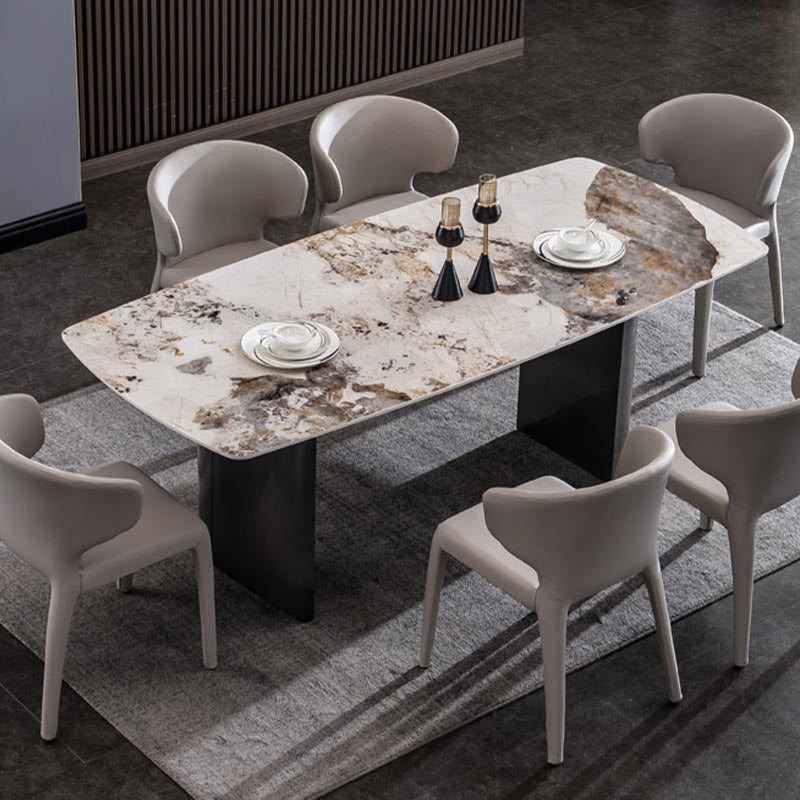 Modern Black Base Dinner Room Kitchen Table Rectangle Stone Dinette Table Clearhalo 'Dining Tables & Seating' 'Dining Tables' 'dining_table' 'furn' 'furn_dining_table' 'Furniture' 'Kitchen & Dining Furniture' 5543022