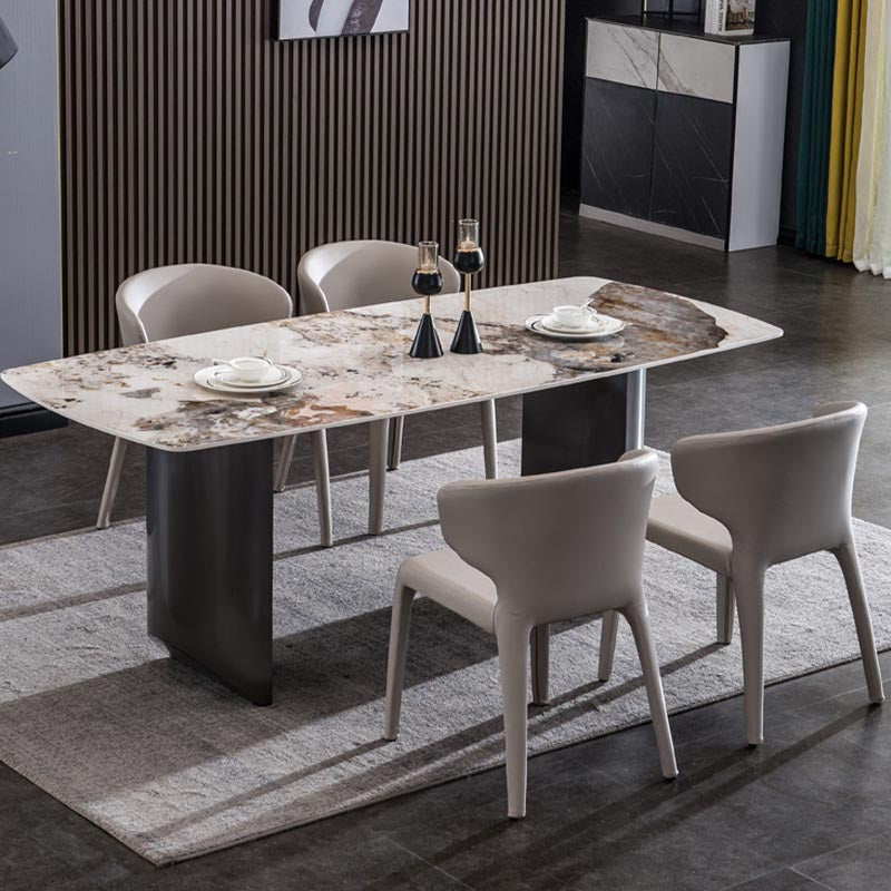 Modern Black Base Dinner Room Kitchen Table Rectangle Stone Dinette Table Clearhalo 'Dining Tables & Seating' 'Dining Tables' 'dining_table' 'furn' 'furn_dining_table' 'Furniture' 'Kitchen & Dining Furniture' 5543023
