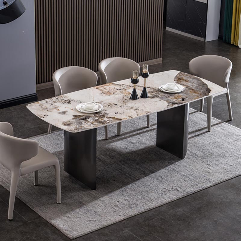 Modern Black Base Dinner Room Kitchen Table Rectangle Stone Dinette Table Clearhalo 'Dining Tables & Seating' 'Dining Tables' 'dining_table' 'furn' 'furn_dining_table' 'Furniture' 'Kitchen & Dining Furniture' 5543024
